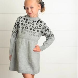 Adorable Sweetness Girls Gray Black Leopard Print Long Sleeve Sweater Dress 6